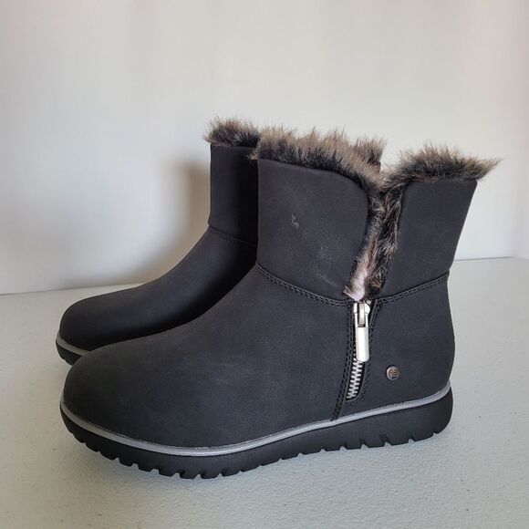 London Fog Collection Black Nubuck Faux Fur Lined Ankle Boots - Picture 1 of 8
